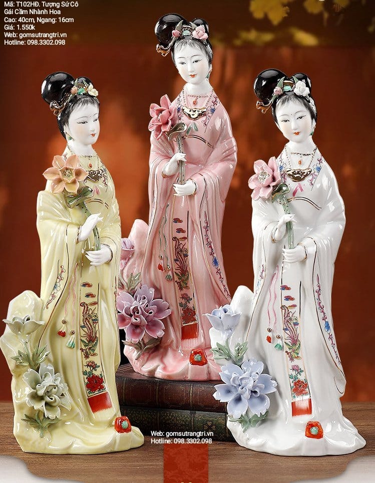 TƯỢNG SỨ CÔ GÁI CẦM NHÁNH HOA